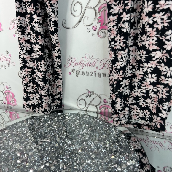 Splendid leggings pants tights flowers floral Black and Pink Patterned fleece - Picture 4 of 10
